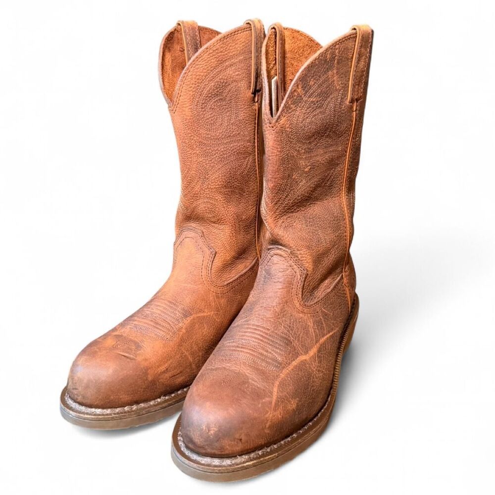 Durango Men’s 11W Western Work Boots Brown Leather Pull-On Soft Toe Wide EH